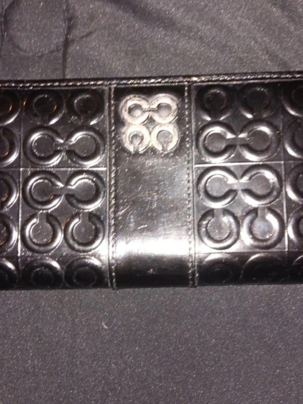 Coacjlh Black Embossed Patent Leather Zip Around Wallet